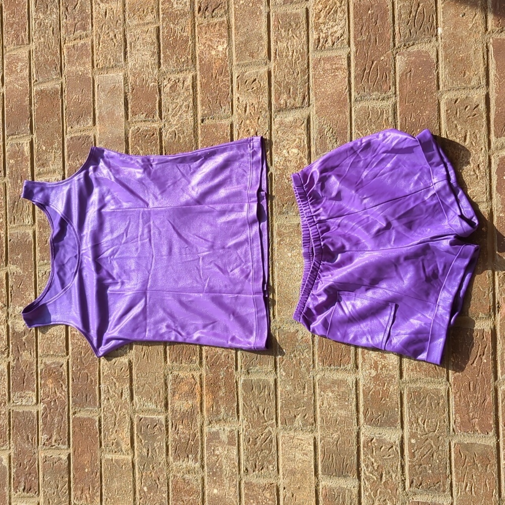 Vintage 1970s Purple Wet Look Disco Tank Top and Hot Pants Set